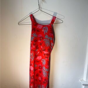 Patagonia Red Floral Maxi Dress with Pink & Blue Accents